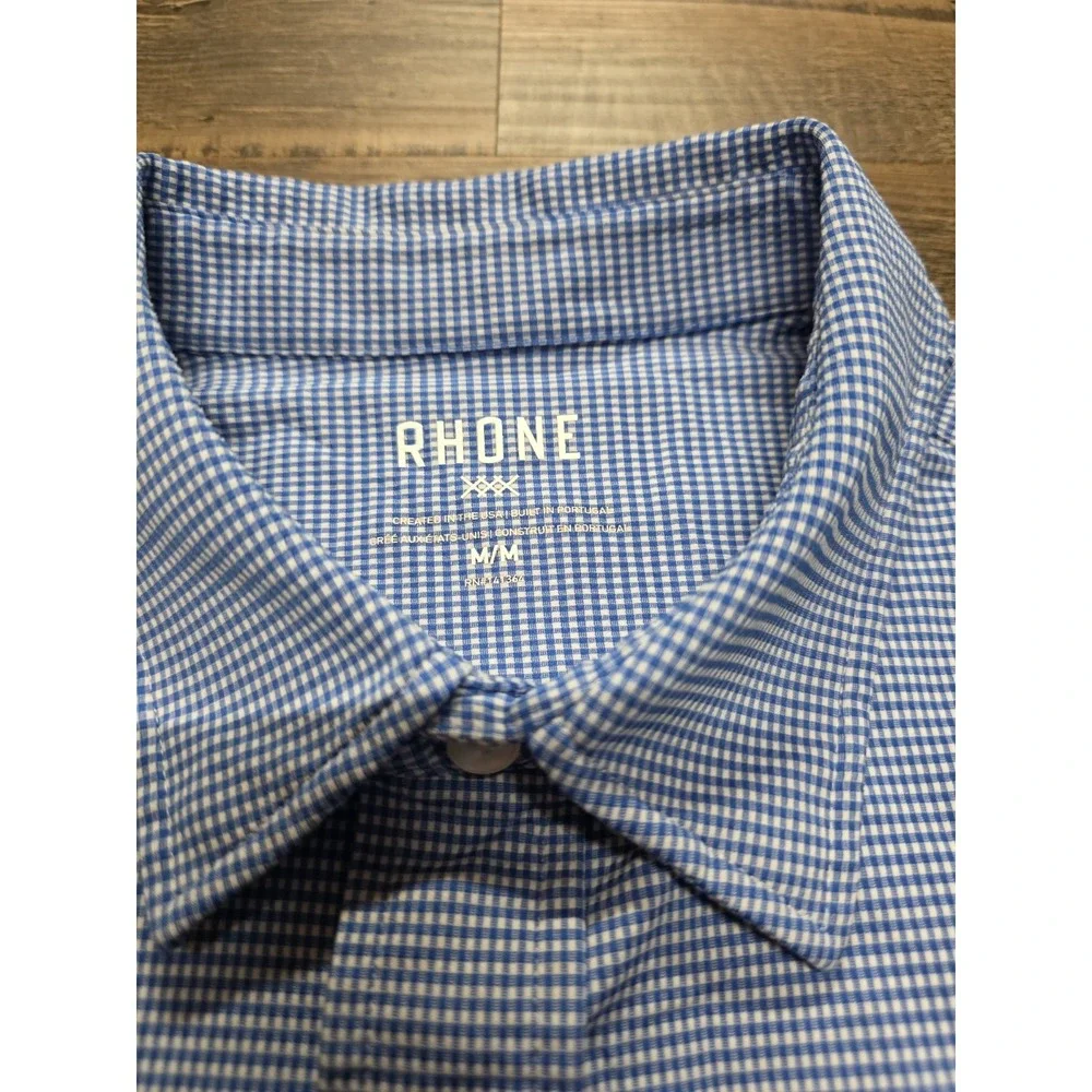 Rhone Commuter Long Sleeve Dress Shirt Mens Size M Button Up Blue Gingham - Picture 3 of 6